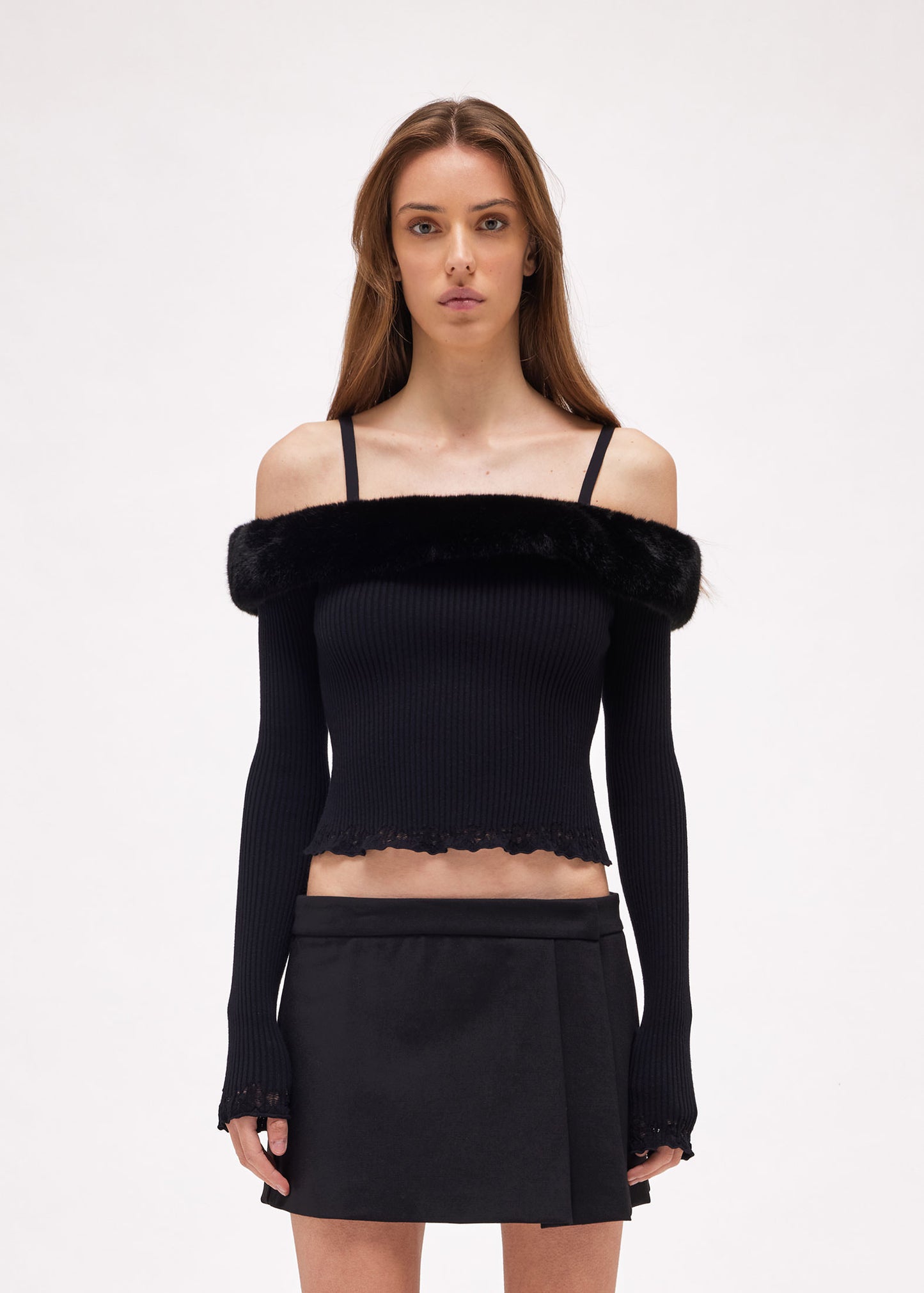 DROPPED SHOULDER SWEATER WITH FAUX MINK