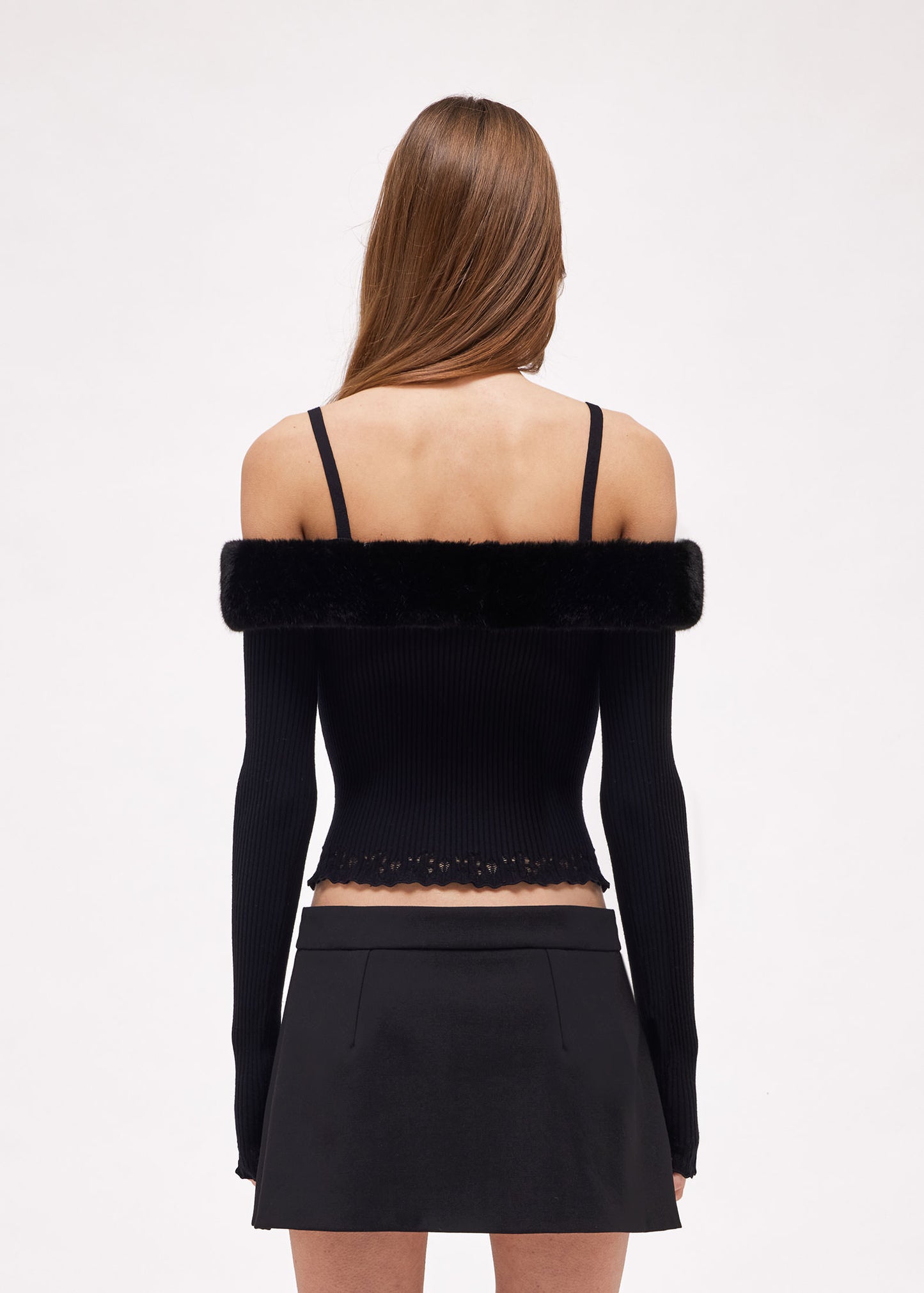 DROPPED SHOULDER SWEATER WITH FAUX MINK