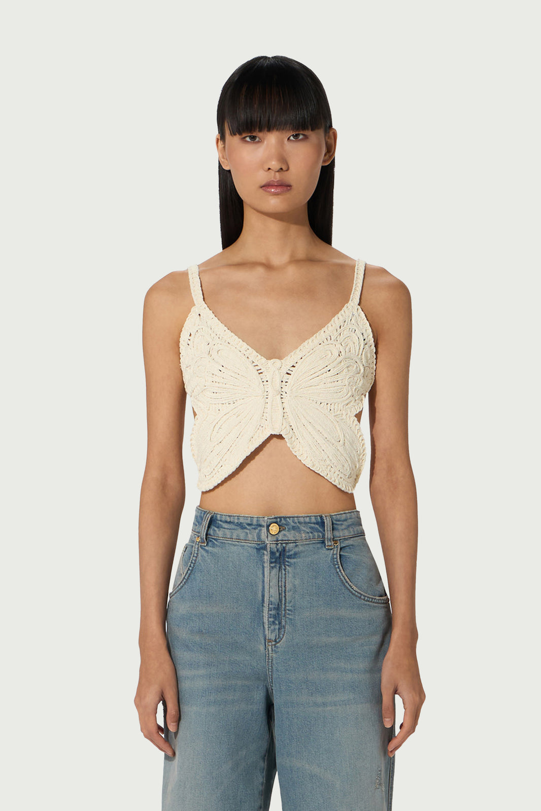CROPPED TOP WITH EMBROIDERY BUTTERFLY
