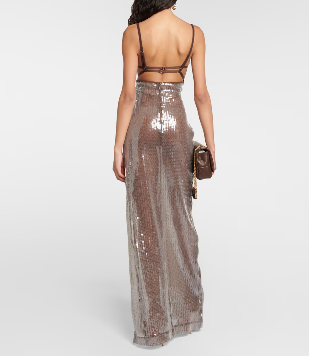 LONG SEQUINS DRESS WITH TRIPLE ORGANZA BRA