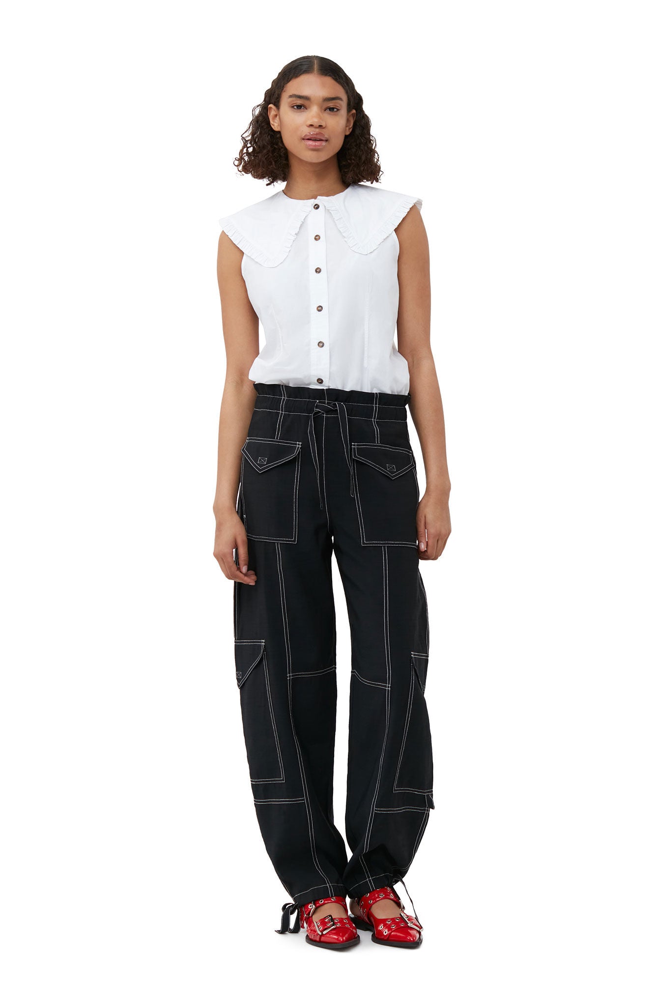 LIGHT SLUB HIGH WAIST POCKET PANTS