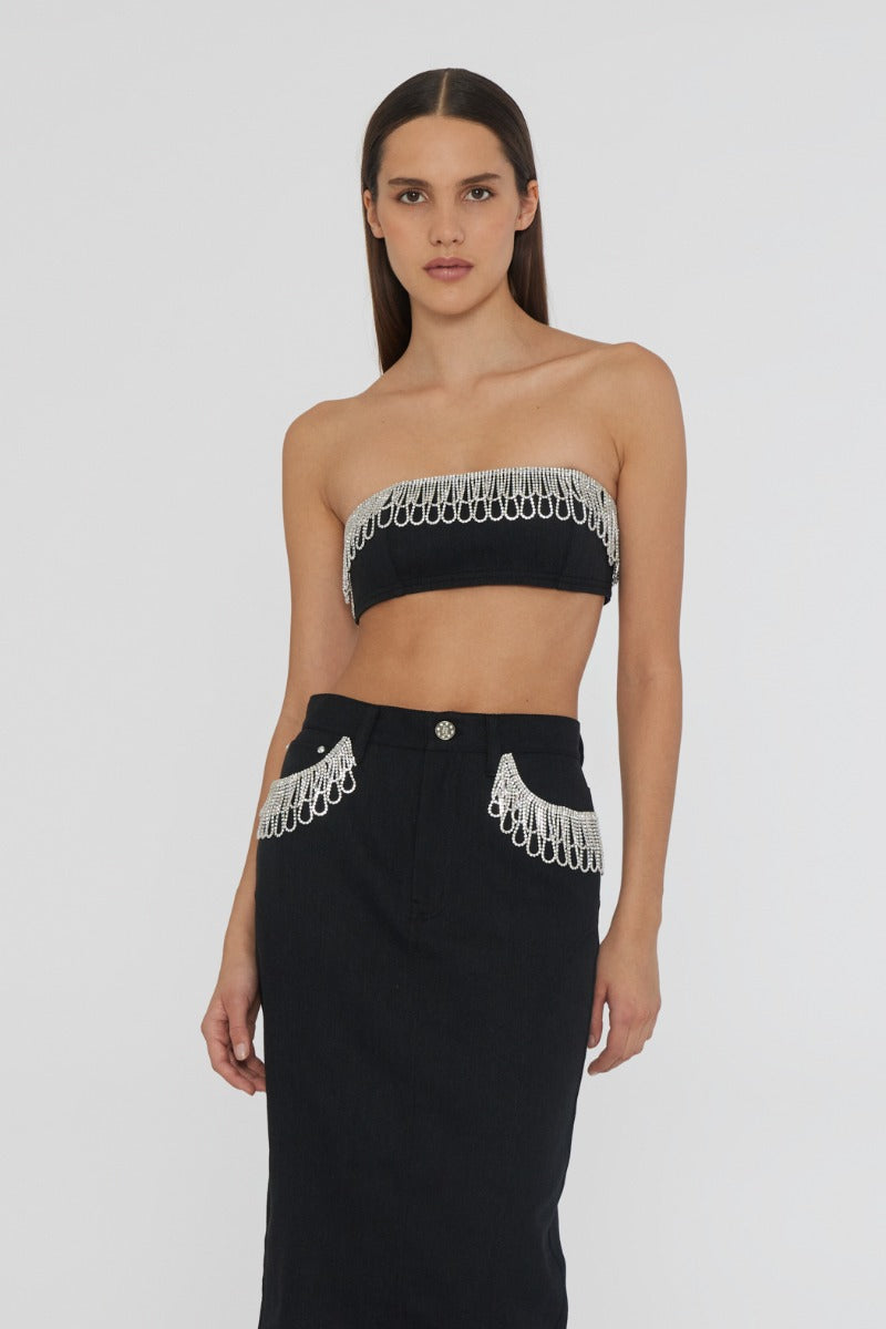 TWILL BANDEAU TOP BLACK