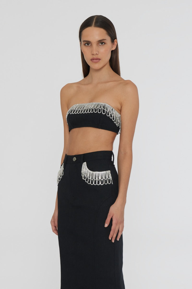 TWILL BANDEAU TOP BLACK