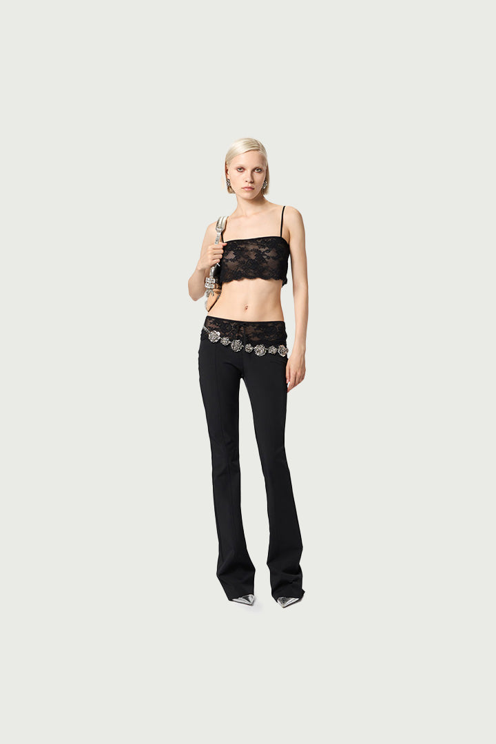 SLIM PANTS WITH LACE FLOUNCE