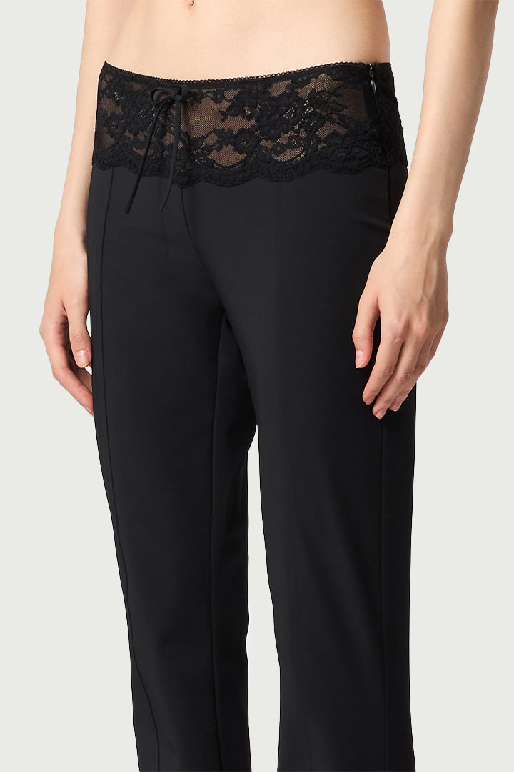 SLIM PANTS WITH LACE FLOUNCE